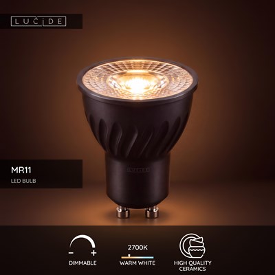 Lucide MR11 - Led bulb - Ø 3,5 cm - LED Dim. - GU10 (MR11) - 1x3,8W 2700K - Black